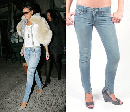 She's wearing these 228 Motorcycle Skinny Jeans by Pratt's