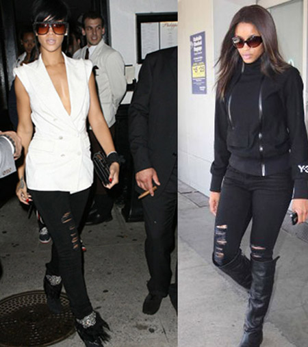 rihanna in jeans. Rihanna and Ciara have been