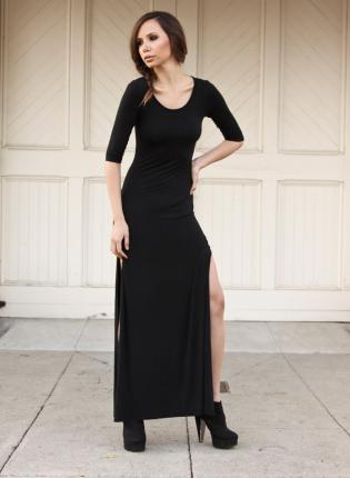 Long Black Dress  Sleeves on Teyana Taylor S Instagram Black Long Sleeve Double Slit Maxi Dress