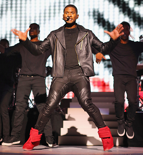 02  Usher's Kid's 2013 Inaugural Concert Balenciaga Leather Jacket and Maison Martin Margiela Red 22 High Top Sneakers