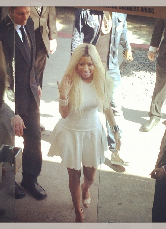 Nicki Minaj's Beverly Hills Alexander McQueen Textured White Stretch-Knit Dress