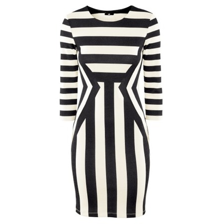 White Bodycon Dress on Her Dress Features Both Black And White Horizontal And Vertical