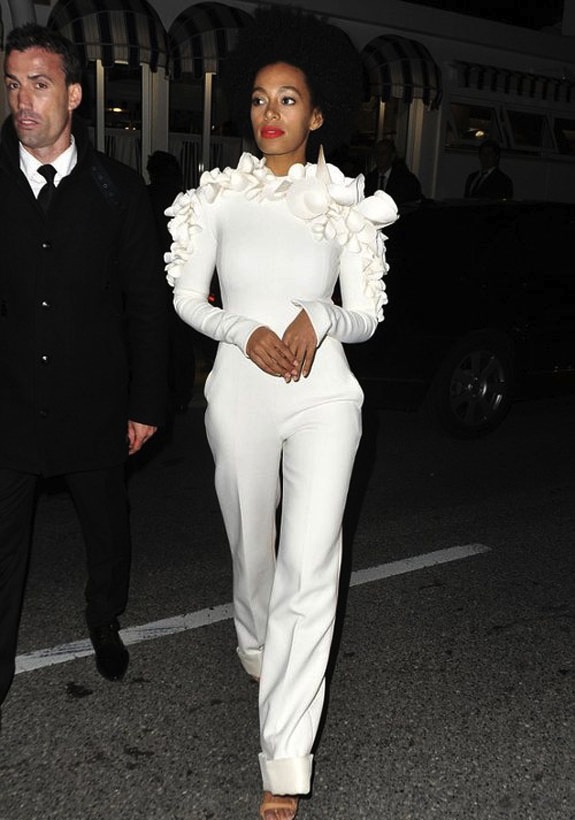 Hot-or-Hmm-Solange-Knowles-Cannes-Stephane-Rolland-Spring-2013-White-Ruffled-Jumpsuit