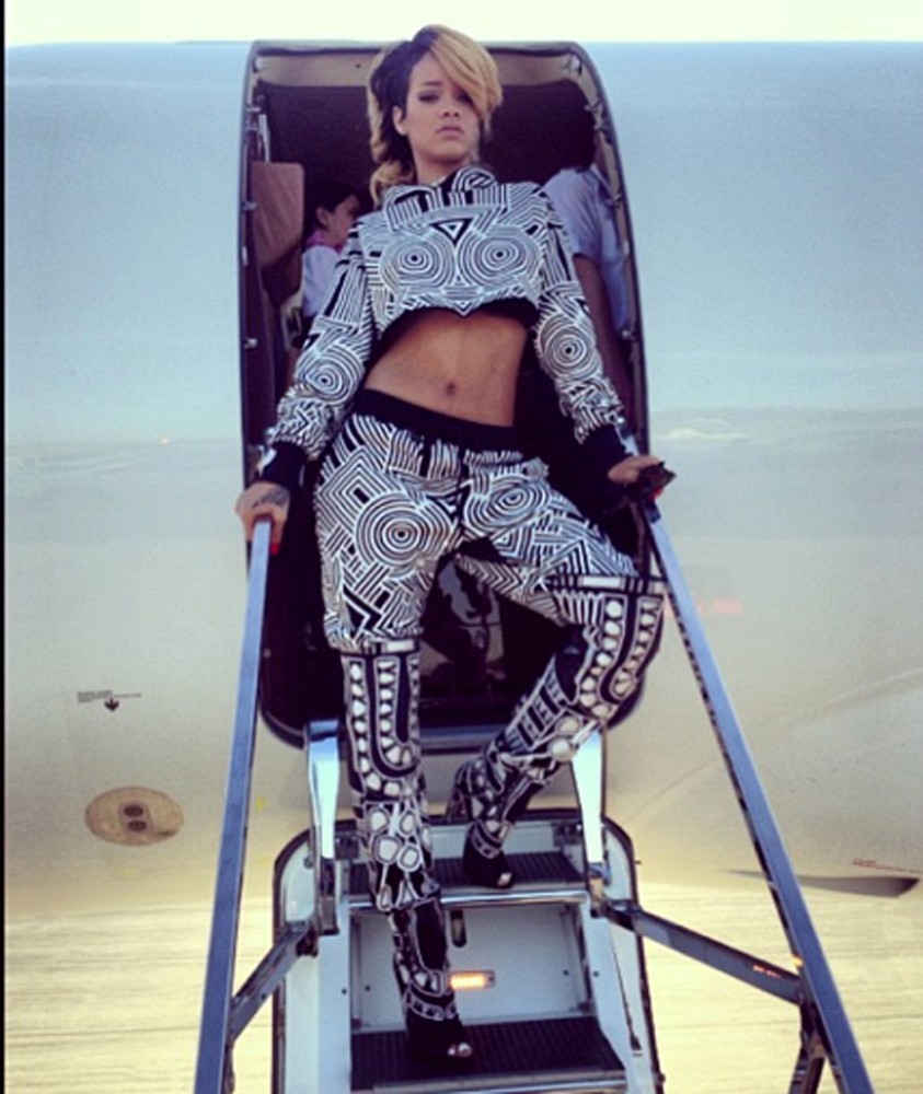 rihanna-instagram-agent-provocateur-shandy-bra-tom-ford-fall-2013-printed-peep-toe-over-the-knee-boots