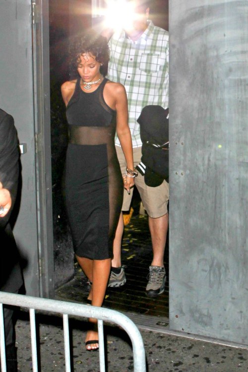 Rihanna-Playhouse-T-By-Alexander-Wang-Black-Mesh-Combination-Dress