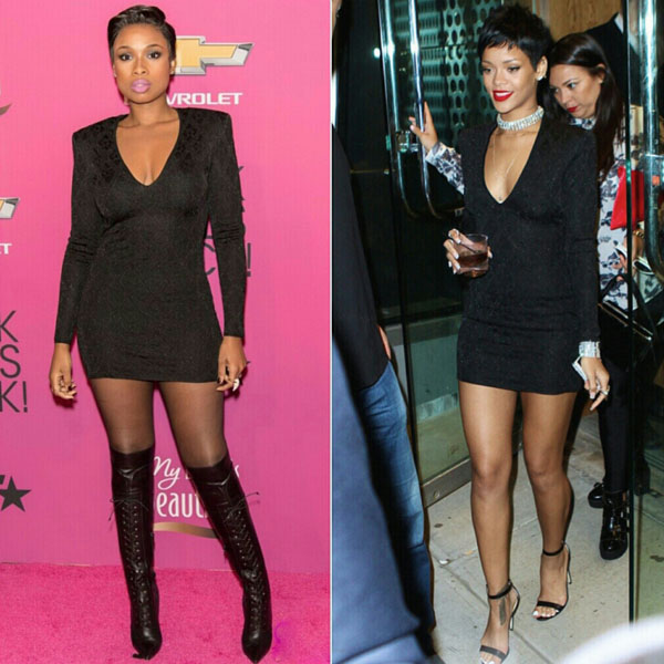 Jennifer-Hudson-vs-Rihanna-in-Balmains-Long-Sleeve-Black-Fitted-Dress
