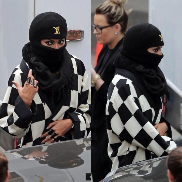 Beyonce Knowles in a Louis Vuitton Ski Mask