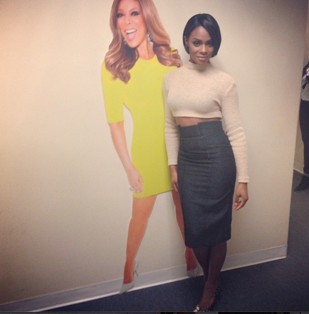 2 Tika Sumpter's Wendy Williams Show Dana Maxx Crop Top, Pencil Skirt, and Givenchy Rose and Camouflage Print Pumps