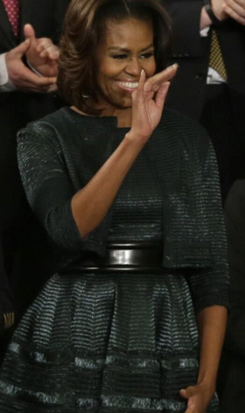 4  michelle obama state of the union address azzedine alaia  green dress and cardigan look ensemble
