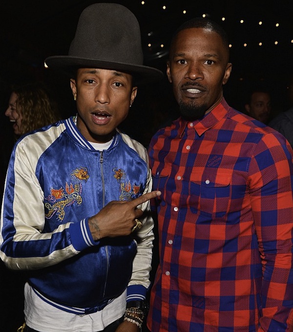 Pharrell Williams celebrated his Oscar nominated single Happy with Jamie Foxx