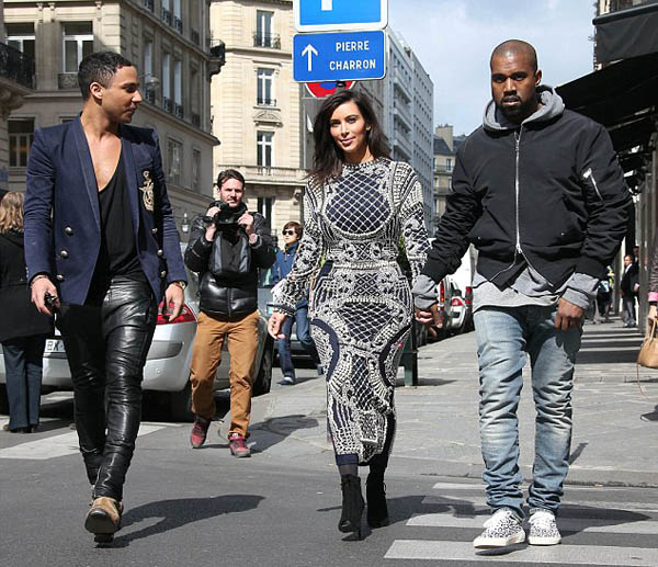 2 Kim Kardashian's Paris Visit Balmain Fall 2012 Beaded Embellished Top and Midi Skirt