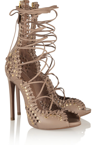 3 Azzedine Alaia Studded Lace Up Leather Sandals