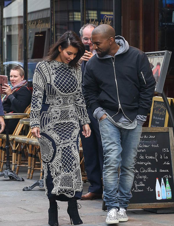 3 Kim Kardashian's Paris Visit Balmain Fall 2012 Beaded Embellished Top and Midi Skirt