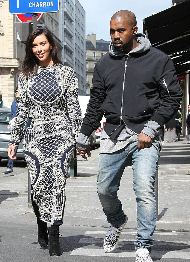 Kim Kardashian's Paris Visit Balmain Fall 2012 Beaded Embellished Top and Midi Skirt