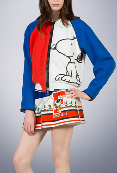Rita Ora's New York City Fay Red, Blue, and White Colorblock Snoopy Jacket