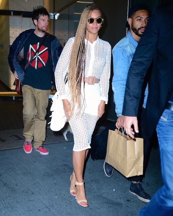 Beyonce's New York City Rare London White Laser Cut Shirt and Laser Cut Mesh Midi Skirt 0