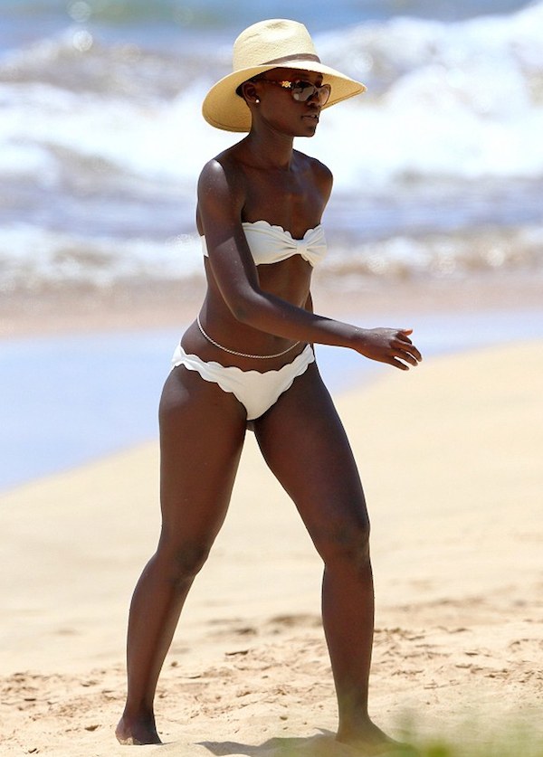 2 Lupita Nyong'o's Maui Marysia Swim White Scallop Bandeau Bikini