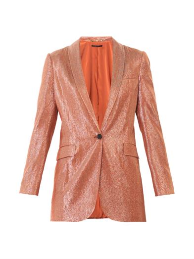 Beyonce's a Raisin in the Sun Gucci Pink Orange Liquid Lamé Tailored Jacket and Pants Suit 0