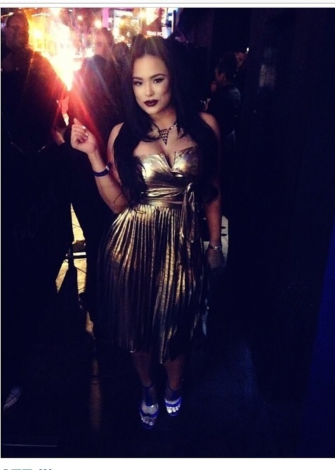 Emily B's Instagram Rules of Etiquette Gold Metallic Tie Tube Top and Pleated Skirt