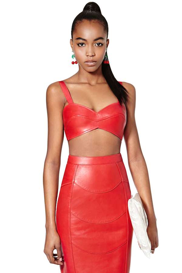 Karrueche Tran's Coca Cola BET Experience #CokeAhhZone Nasty Gal Red Leather Bustier and Matching Skirt