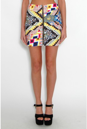 multicolored zip front skirt
