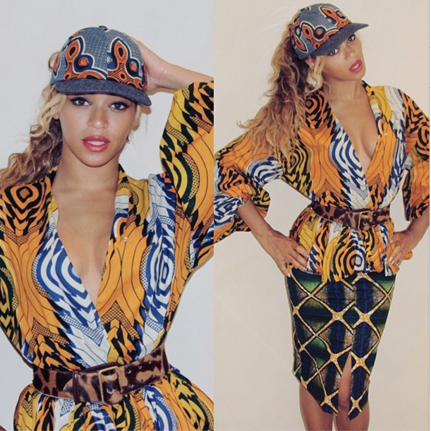 3 Beyonce's Instagram Demestiks by Reuben Reuel Ney Nay African Print Shirt and Ramonde Pencil Skirt
