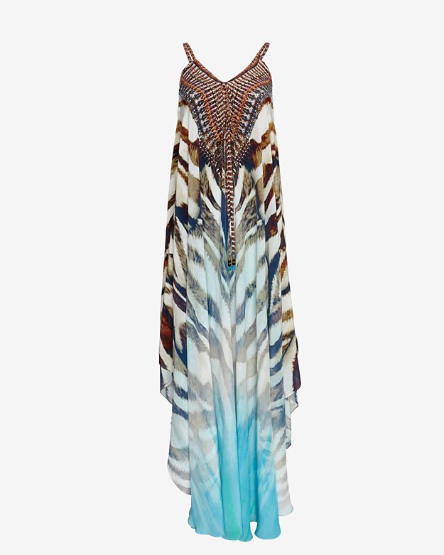 9 Jennifer Lopez's Hamptons Camilla Exclusive Aqua And Animal Print Savanna Asymmetric Maxi Dress
