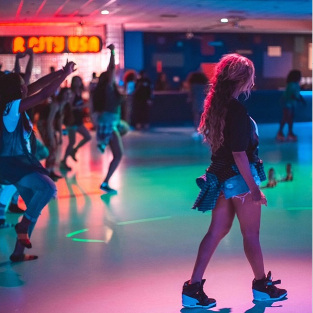 Beyonce's Instagram Roller Skating Rink Givenchy Madonna Halo Print T-Shirt and Nike Air Revolution Sky Hi Sneakers