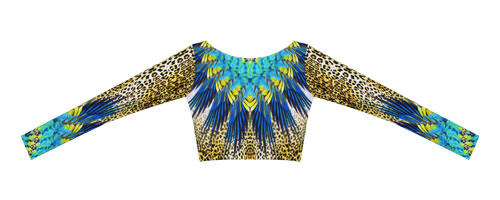 Rihanna's Brazil Cia Maritima Leopard and Blue Bird Print Swimsuit Crop Top 0