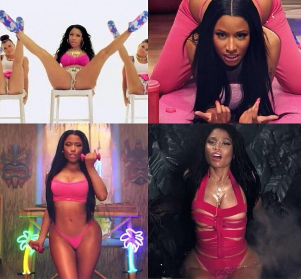 0 0 Nicki Minaj's Anaconda Video Haus of Pink Lemonaid Custom Red Cut Out Banded Swimsuit