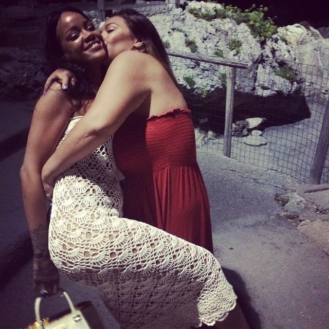 9  Rihanna's Capri Vacation Natalie Martin Strapless Cream Crochet Dress
