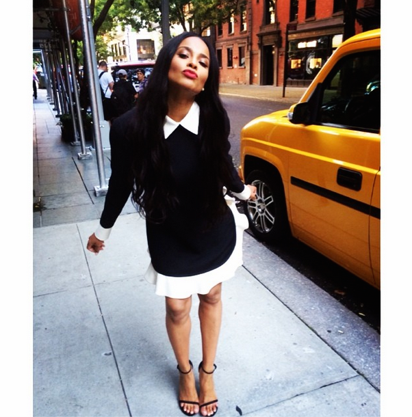 Ciara's Instagram Valentino Black and White Collar Ruffled Dress