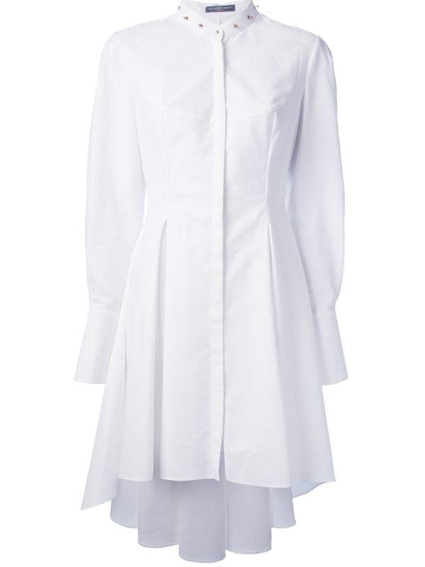 Kris Jenner's Cecconi's Alexander McQueen White Piqué Cotton Shirt Dress with Gold-tone Studded Collar