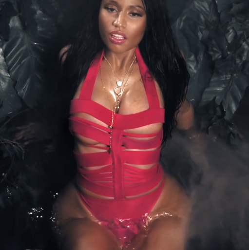 Nicki Minaj's Anaconda Video Haus of Pink Lemonaid Red Cut Out Banded Swimsuit