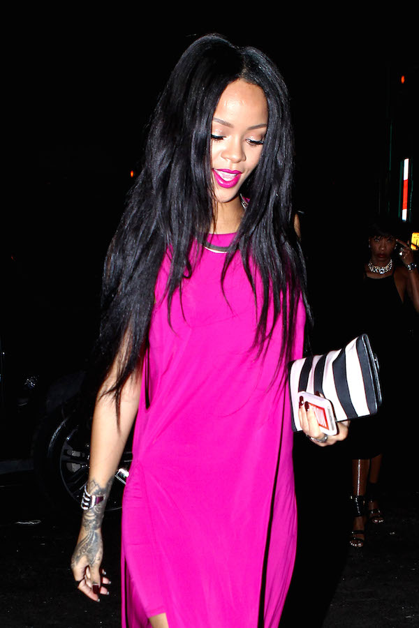 Rihanna in Hot Pink Hi-Low Dress