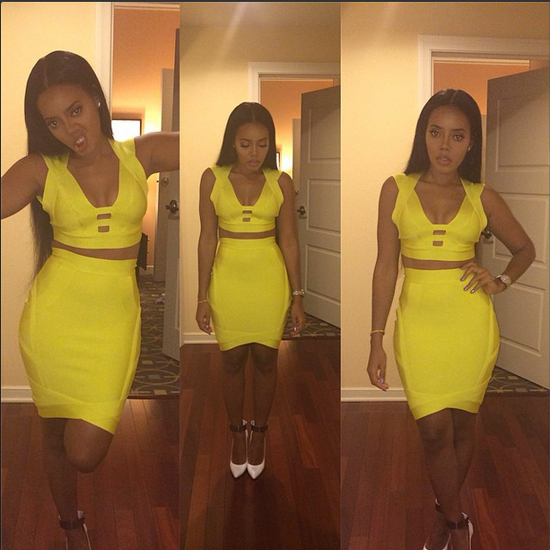 Angela Simmons's Luda Day Weekend Celebboutiqe Ione Bandage Yellow Two Piece Set