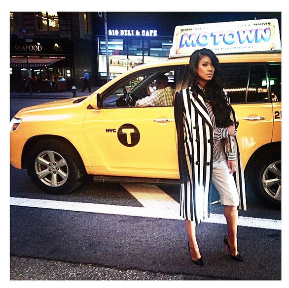 Mila J's New York Fashion Week Harbison Spring 2014 Striped Suit