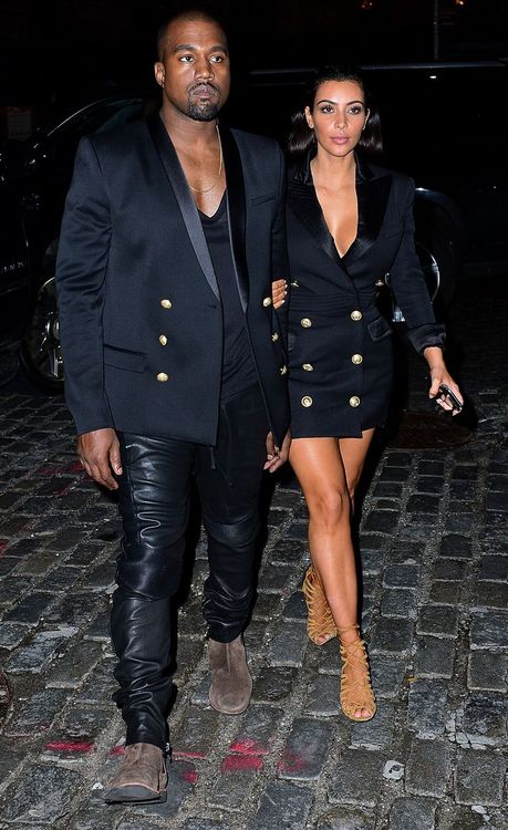 Møntvask at straffe Kommandør Hot! or Hmm…: Kim Kardashian's New York City Balmain Double Breasted Dress  + Kanye West's Balmain Gold Buttoned Blazer
