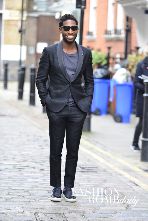Tinie Tempah has been strong on the scene! He smiled for our chic lens in an all black look and dark shades. Image by David Nyanzi