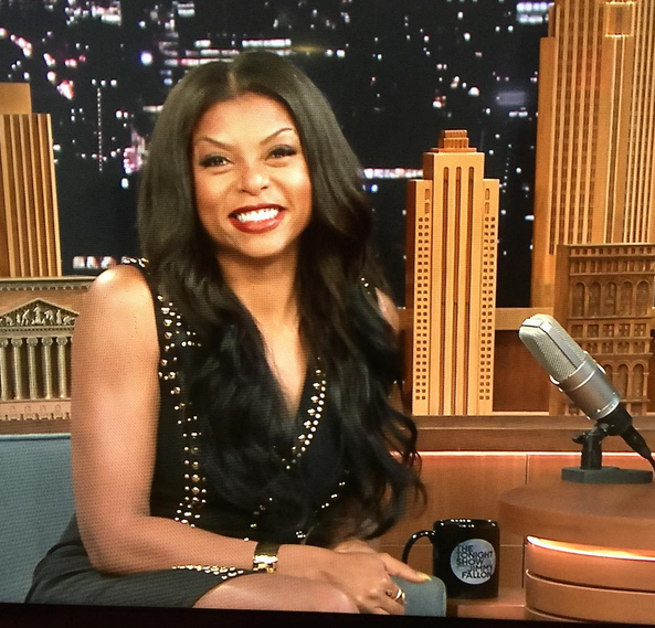 00 Taraji P. Henson's Jimmy Kimmel Live Versace Studded V-Neck Sheath Dress