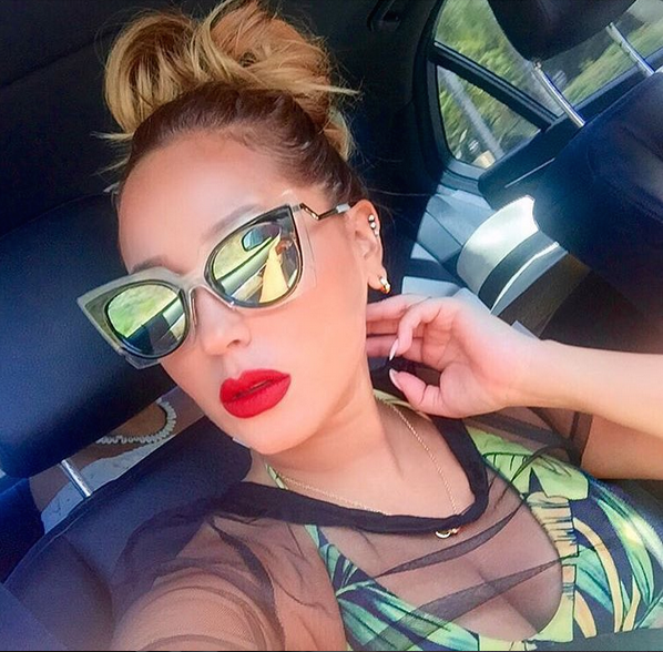 Splurge: Adrienne Bailon's Instagram Fendi Cat Eye Green Mirrored Sunglasses, The Fashion Bomb Blog