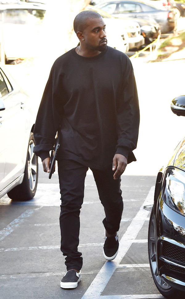 Kanye West rocked a casual look to a studio in Los Angeles.