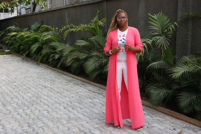 claire sulmers oriki spa in lagos rhode resort pink dress fish and chips shirt markus lupfer giuseppe zanotti white chain sandals fashion bomb daily