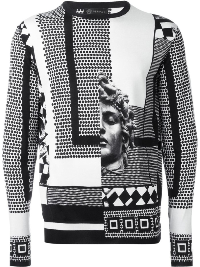 1 Rick Ross's Instagram Versace Black and White Medusa Head Graphic Print Sweater