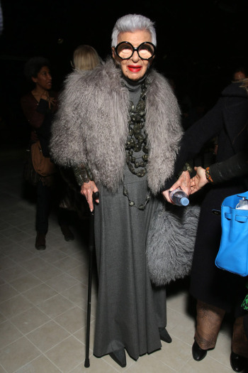 Style maven Iris Apfel flaunted her advanced style at the Dries Van Noten Fall 2016 fashion show as part of Paris Fashion Week.