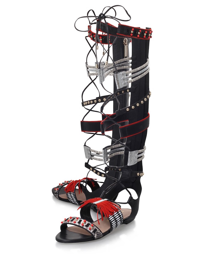 3-kurt-geiger-dakota-red-black-strap-bead-trimmed-gladiator-sandals