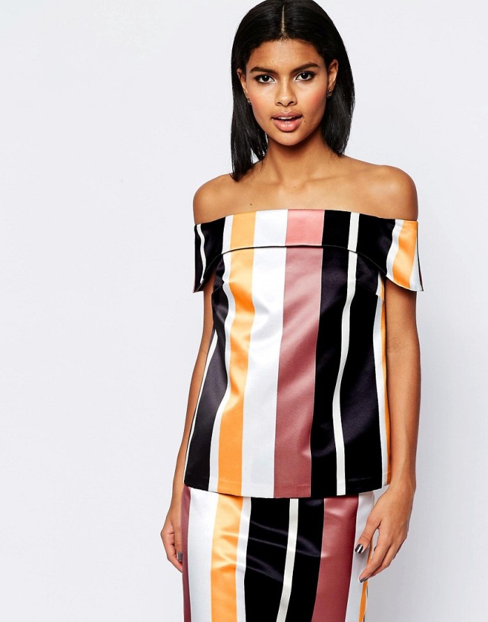 Bomb-Product-of-the-Day-ASOS-Stripe-Minimal-Off-Shoulder-Top-and-Stripe-Pencil-Skirt-In-Structured-Satin