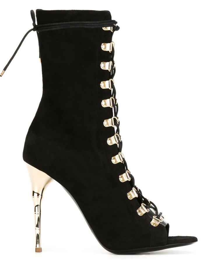 Mariah Carey's Paris VIP Room Balmain Black Deep Plunge Dress and Balmain Lace Up Ava Sandal Boots