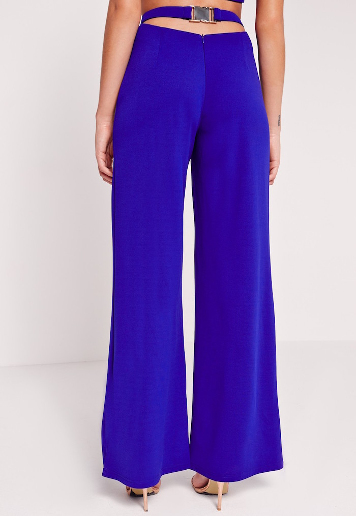 2-Missguided Cobalt Blue Cut Out Back Crop Top And Wide Leg Trouser Set
