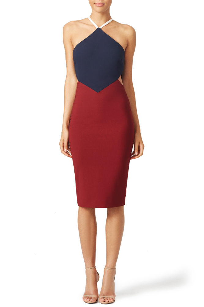 3 Eniko Parrish's GQ Love, Sex, and Madness Elizabeth and James Red and Navy Riza Cutout Stretch Ponte Dress